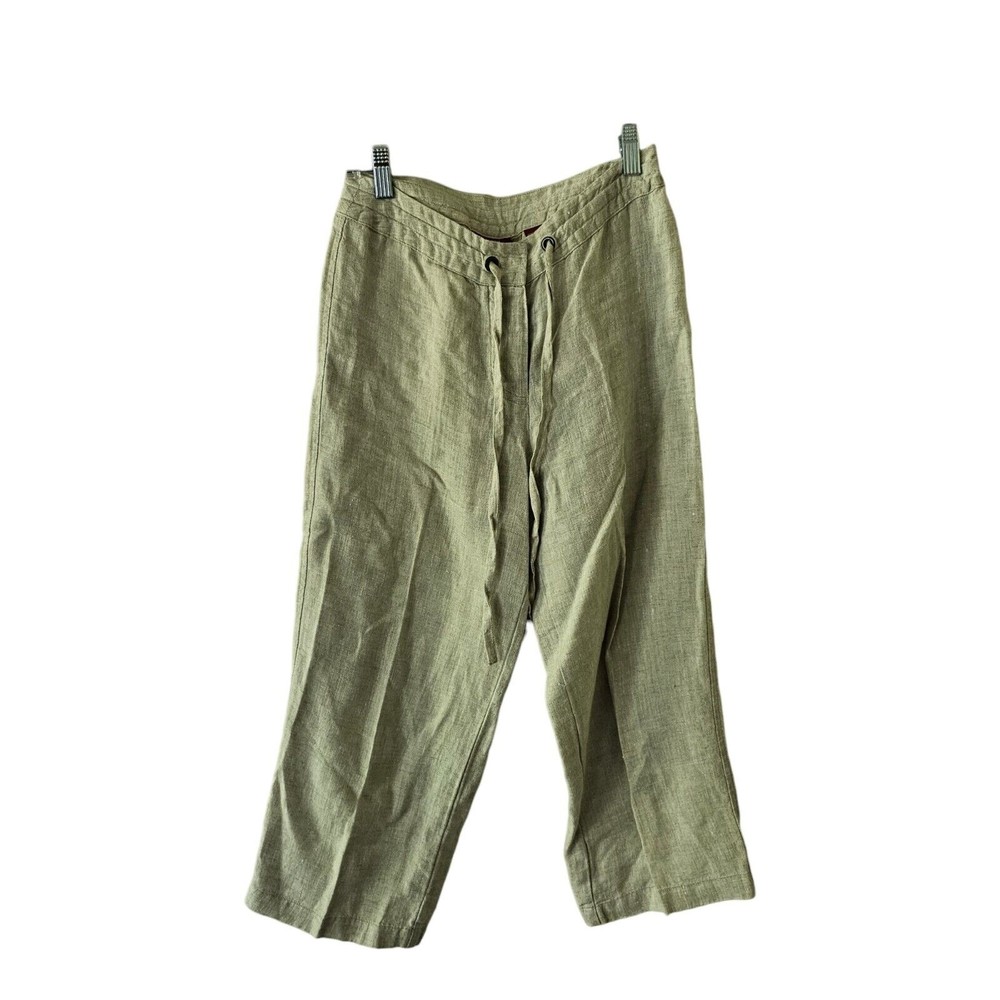 Valerie Stevens Linen Pants Tan Button Fly Draw String Pockets Lagen Look Beachy